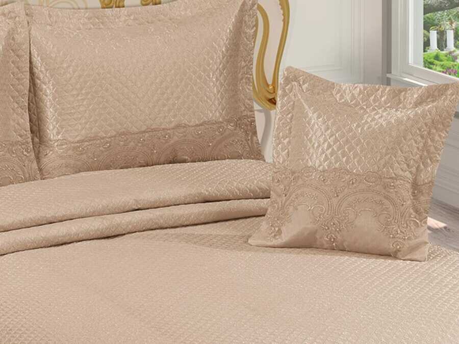 Dowry Quilted Bedspread Hitit Cappucino - Thumbnail