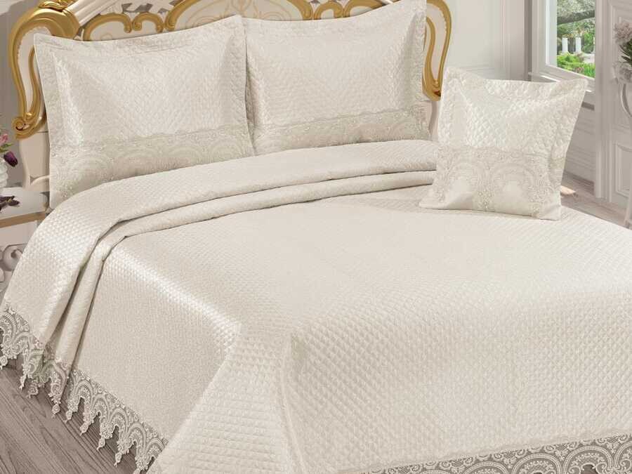 Dowry Quilted Bedspread Hitit Cream - Thumbnail