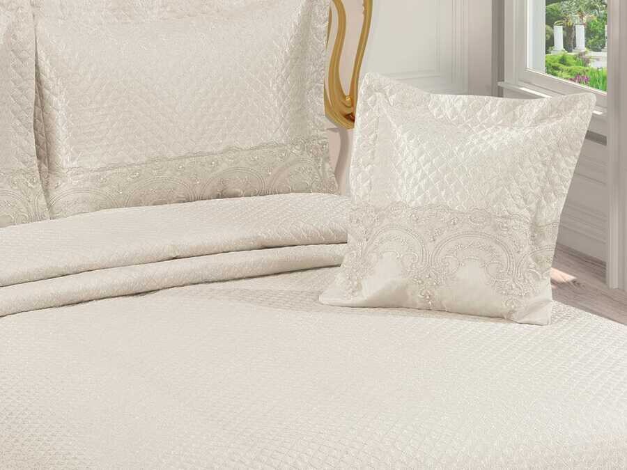 Dowry Quilted Bedspread Hitit Cream - Thumbnail