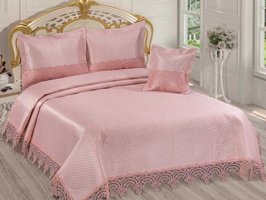 Dowry Quilted Bedspread Hitit - Powder - Thumbnail