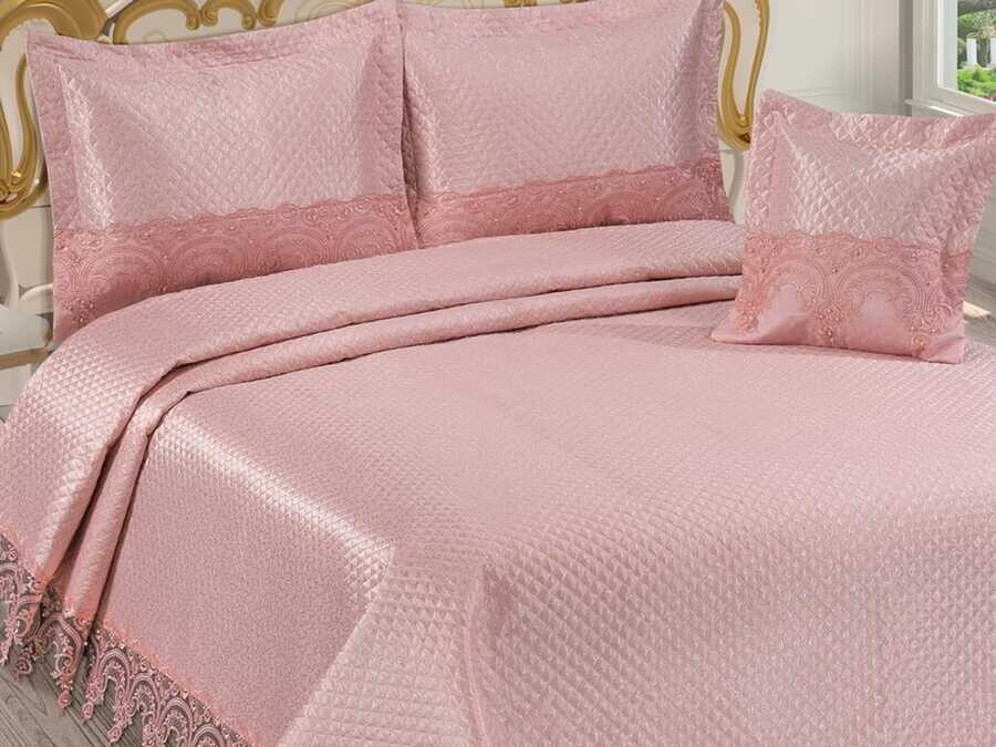 Dowry Quilted Bedspread Hitit - Powder - Thumbnail