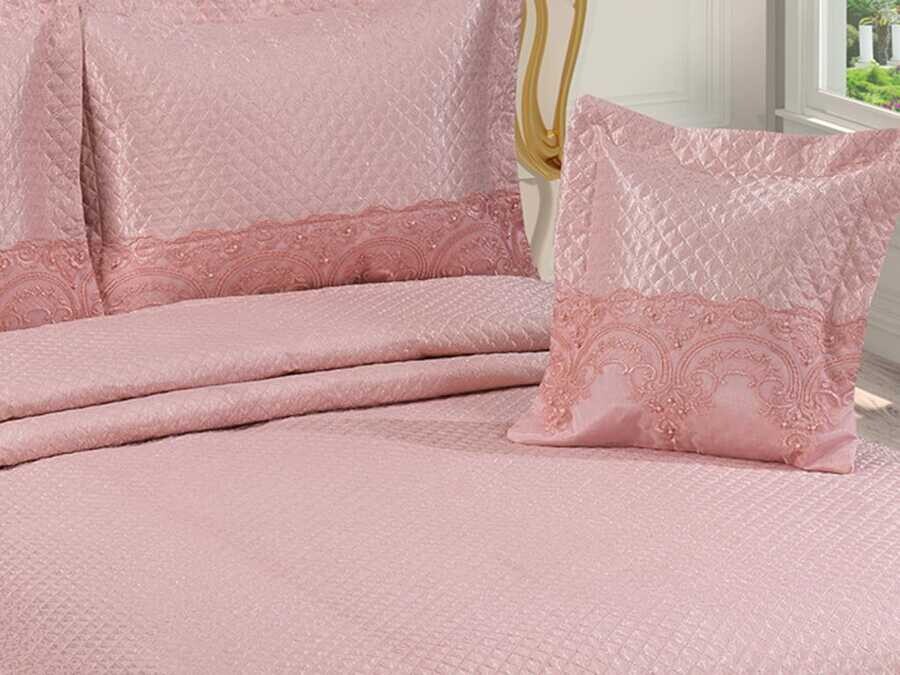 Dowry Quilted Bedspread Hitit - Powder - Thumbnail