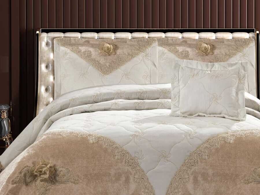 Dowry Quilted Bedspread Nehir Cream - Thumbnail