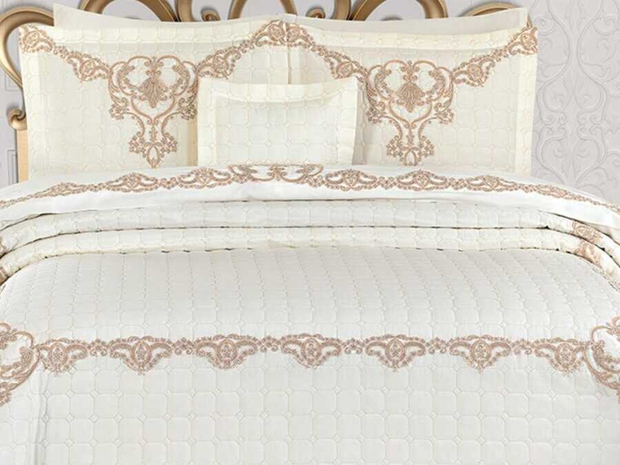 Dowry Quilted Bedspread Pelin Cream - Thumbnail