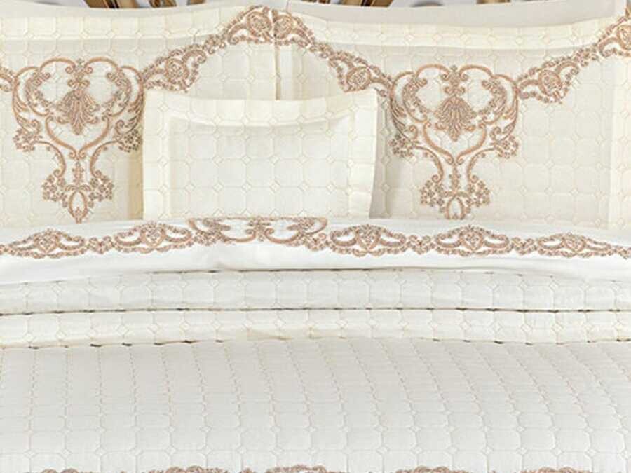 Dowry Quilted Bedspread Pelin Cream - Thumbnail