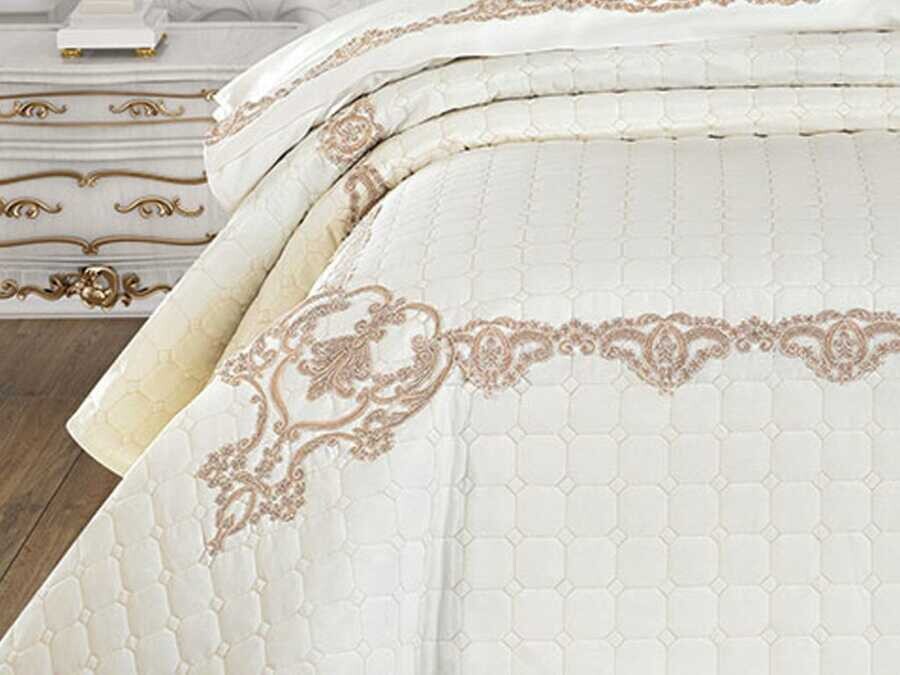 Dowry Quilted Bedspread Pelin Cream - Thumbnail