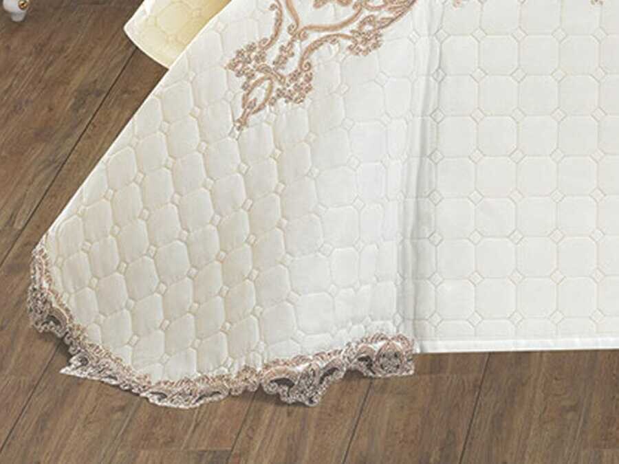 Dowry Quilted Bedspread Pelin Cream - Thumbnail