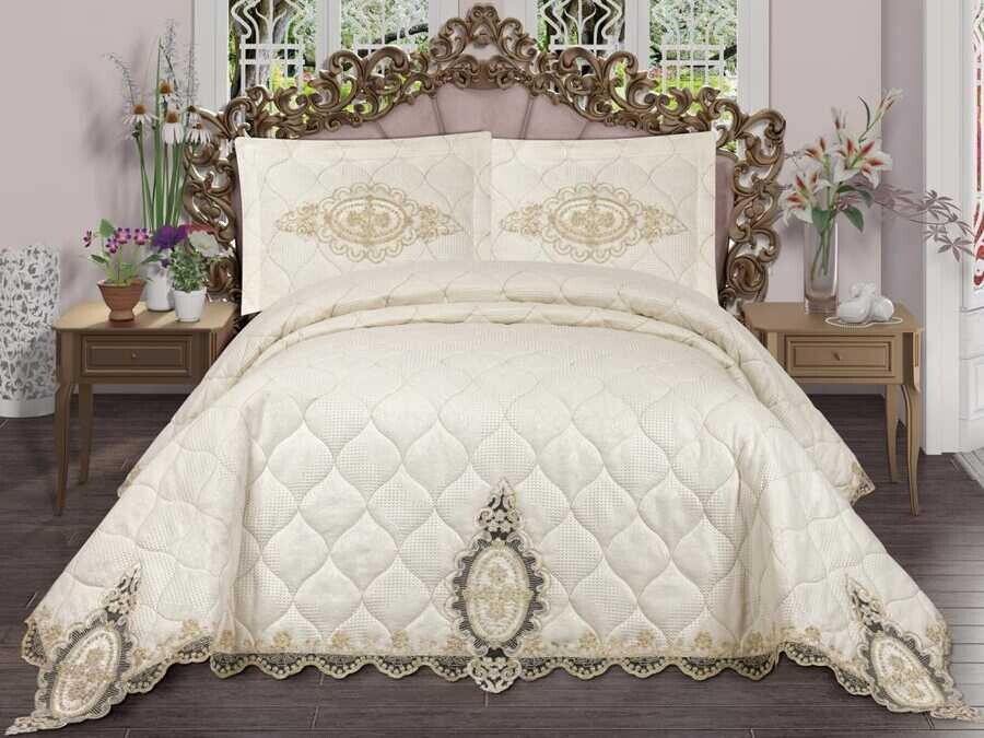 Dowry Quilted Bedspread Emerald Cream - Thumbnail