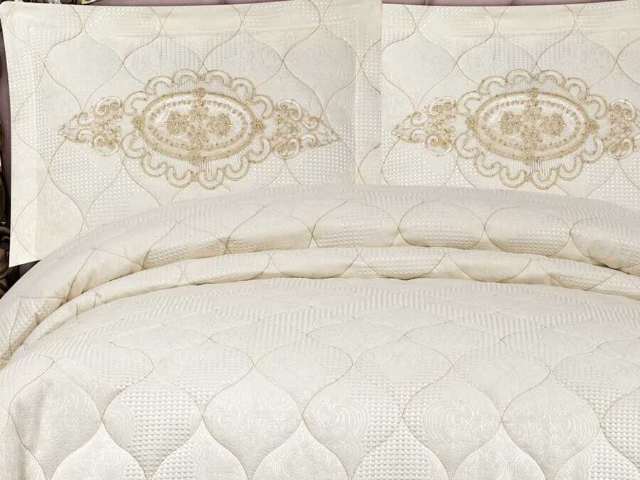 Dowry Quilted Bedspread Emerald Cream - Thumbnail