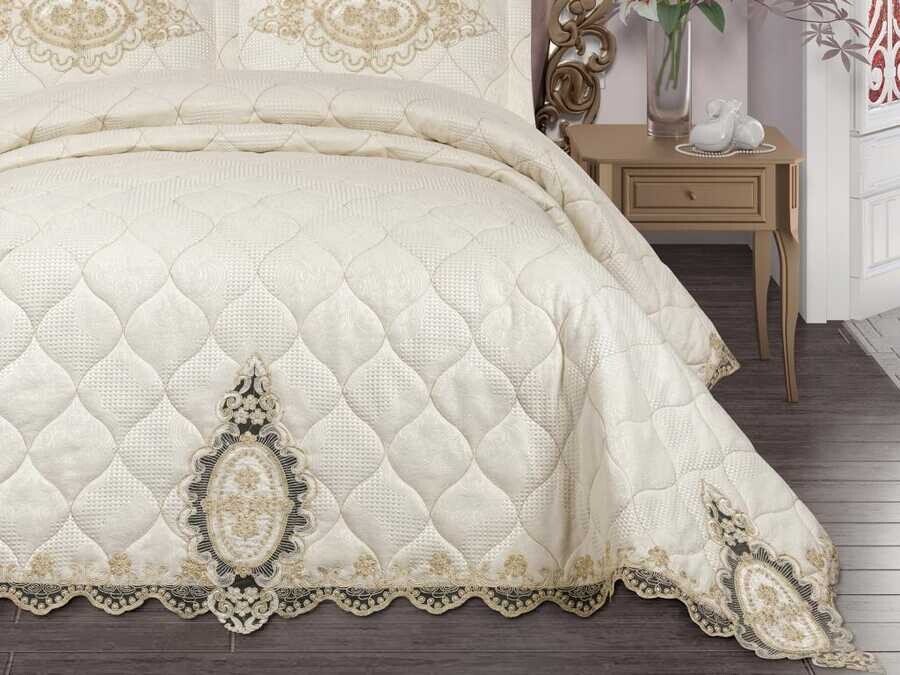 Dowry Quilted Bedspread Emerald Cream - Thumbnail