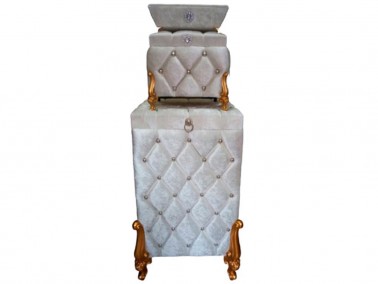 Dowry World - Dowry Quilted Agnessa 3 Pieces Dirty Basket Set With Pearls Cream Dowry World - Dowry Quilted Agnessa 3 Pieces Dirty Basket Set With Pearls Cream