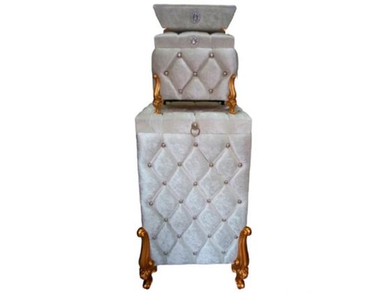 Dowry Quilted Agnessa 3 Pieces Dirty Basket Set With Pearls Cream