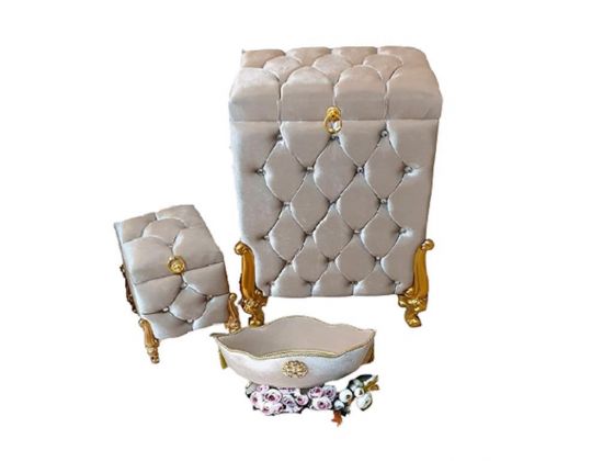 Dowery Quilted Pearls Carmen 3 Pcs Dirty Basket Set Cappucino