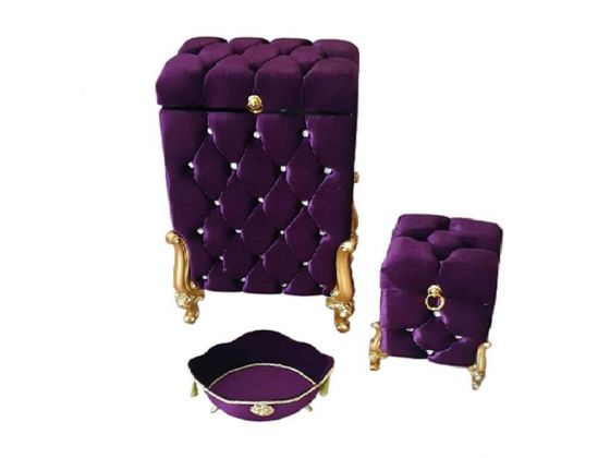 Dowery Quilted Pearls Carmen 3 Pcs Dirty Basket Set Purple