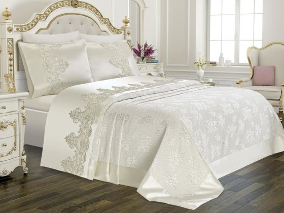 Dowry World Bedspread Set Dubai Plain 3 Pieces Cream