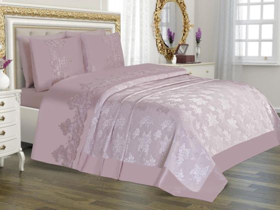 Dowry World Bedspread Set Dubai Plain 3 Pieces Powder