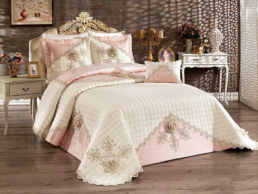  Dowry Bed Cover Gülperi Cream Powder - Thumbnail