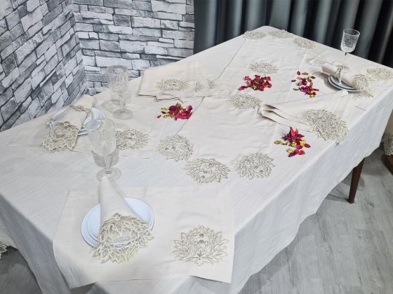 Chiara Dinner Set 34 pcs, Tablecloth, Placemat, Napkins, Home Party Accessories Cappucino