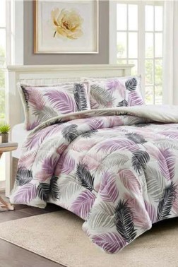 Chinar Comforter Set 220x240 cm, Double Size, Full Bed, Cottton/Polyester Fabric Lilac - Thumbnail