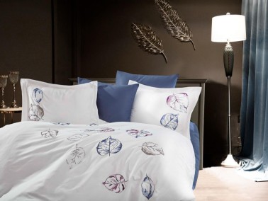Sycamore Embroidered Cotton Satin Double Duvet Cover Set - Thumbnail