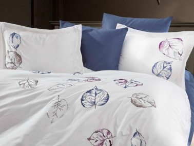 Sycamore Embroidered Cotton Satin Double Duvet Cover Set - Thumbnail