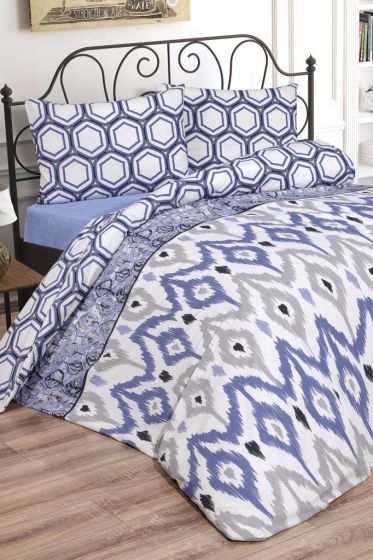 Cindy Bedding Set 4 Pcs, Duvet Cover, Bed Sheet, Pillowcase, Double Size, Self Patterned, Wedding, Daily use Blue