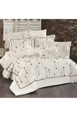 Cise Bridal Set 10 pcs, Bedspread 250x260, Sheet 240x260, Duvet Cover 200x220, Double Size, Full Bed, Black - Brown - Thumbnail