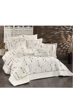 Cise Bridal Set 10 pcs, Bedspread 250x260, Sheet 240x260, Duvet Cover 200x220, Double Size, Full Bed, Black - Gray - Thumbnail