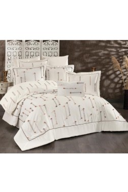 Cise Bridal Set 10 pcs, Bedspread 250x260, Sheet 240x260, Duvet Cover 200x220, Double Size, Full Bed, Cream - Brown - Thumbnail