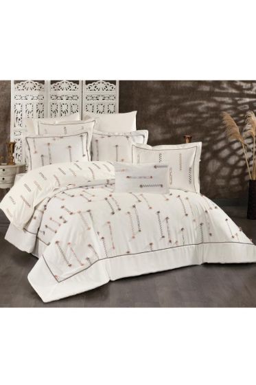Cise Bridal Set 10 pcs, Bedspread 250x260, Sheet 240x260, Duvet Cover 200x220, Double Size, Full Bed, Cream - Brown