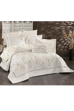 Cise Bridal Set 10 pcs, Bedspread 250x260, Sheet 240x260, Duvet Cover 200x220, Double Size, Full Bed, Gray - Yellow - Thumbnail