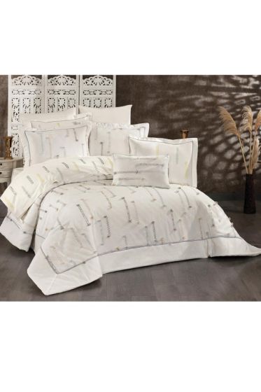 Cise Bridal Set 10 pcs, Bedspread 250x260, Sheet 240x260, Duvet Cover 200x220, Double Size, Full Bed, Gray - Yellow