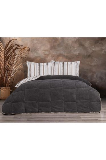 Claro Comforter with Blanket Set 4pcs, Quilt 195x215, Fitted Sheet 160x200, Pillowcase 50x70, Double Size, Antrachite
