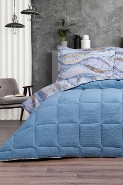 Claro Comforter with Blanket Set 4pcs, Quilt 195x215, Fitted Sheet 160x200, Pillowcase 50x70, Double Size, Indigo - Thumbnail