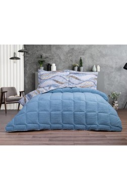 Claro Comforter with Blanket Set 4pcs, Quilt 195x215, Fitted Sheet 160x200, Pillowcase 50x70, Double Size, Indigo - Thumbnail