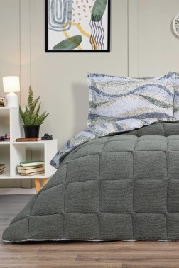 Claro Comforter with Blanket Set 4pcs, Quilt 195x215, Fitted Sheet 160x200, Pillowcase 50x70, Double Size, Olive - Thumbnail