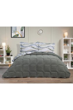 Claro Comforter with Blanket Set 4pcs, Quilt 195x215, Fitted Sheet 160x200, Pillowcase 50x70, Double Size, Olive - Thumbnail