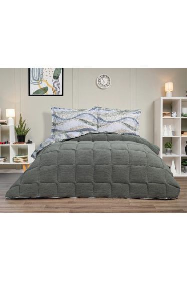 Claro Comforter with Blanket Set 4pcs, Quilt 195x215, Fitted Sheet 160x200, Pillowcase 50x70, Double Size, Olive