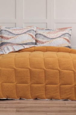 Claro Comforter with Blanket Set 4pcs, Quilt 195x215, Fitted Sheet 160x200, Pillowcase 50x70, Double Size, Orange - Thumbnail