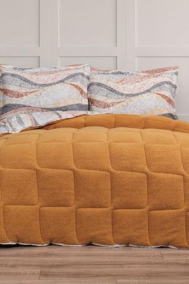 Claro Comforter with Blanket Set 4pcs, Quilt 195x215, Fitted Sheet 160x200, Pillowcase 50x70, Double Size, Orange