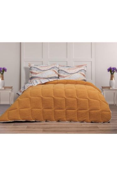 Claro Comforter with Blanket Set 4pcs, Quilt 195x215, Fitted Sheet 160x200, Pillowcase 50x70, Double Size, Orange