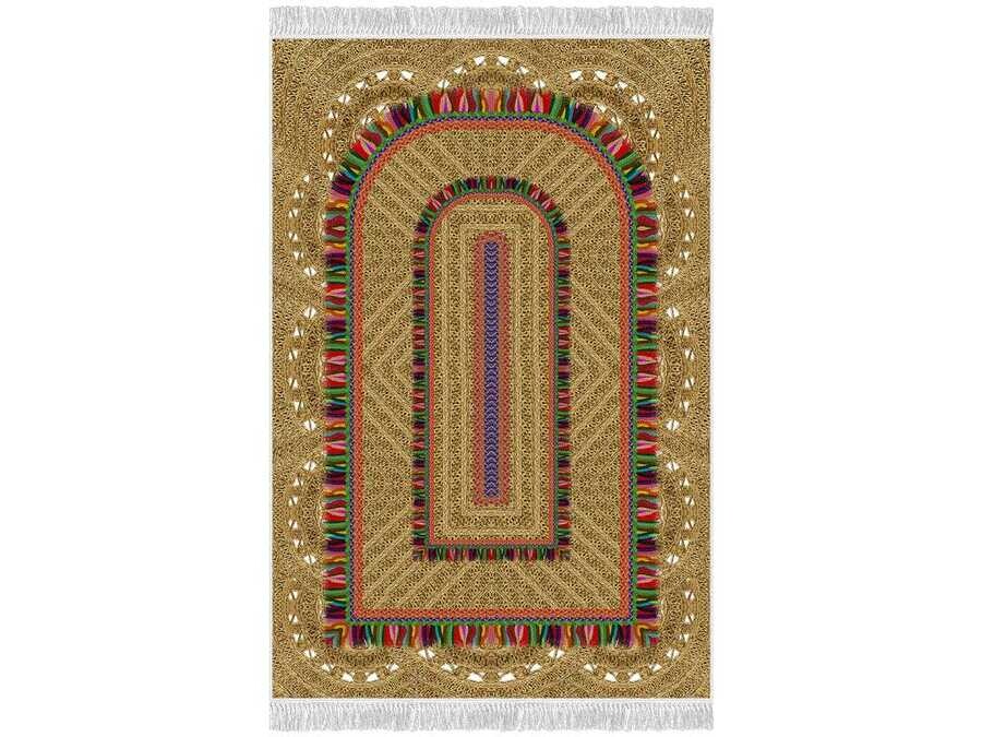Colorful Velvet Prayer Rug Green - Thumbnail