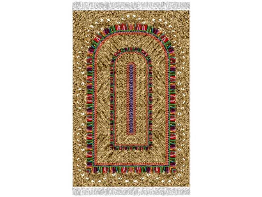 Colorful Velvet Prayer Rug Green - Thumbnail