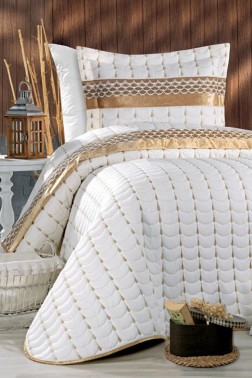 Colors Quilted Single Bedcover 3pcs, Coverlet 180x240, Pillowcase 50x70, Micro Cotton, Cream Gold - Thumbnail