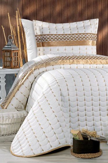 Colors Quilted Single Bedcover 3pcs, Coverlet 180x240, Pillowcase 50x70, Micro Cotton, Cream Gold