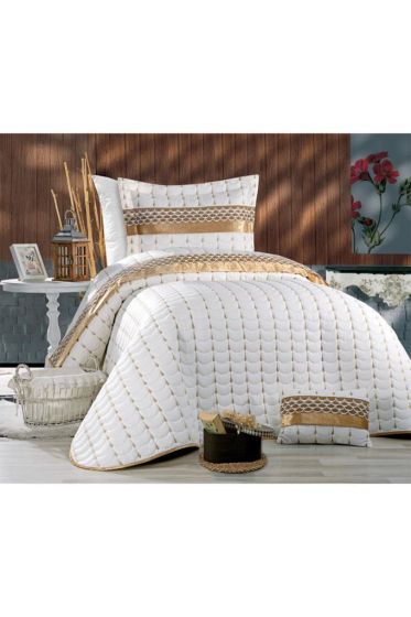 Colors Quilted Single Bedcover 3pcs, Coverlet 180x240, Pillowcase 50x70, Micro Cotton, Cream Gold