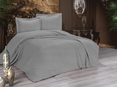 Çeyiz Diyarı - Cordoba Bedspread Set 3pcs, Coverlet 240x250, Pillowcase 50x70, Double Size, Grey Çeyiz Diyarı - Cordoba Bedspread Set 3pcs, Coverlet 240x250, Pillowcase 50x70, Double Size, Grey