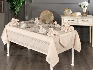 Çeyiz Diyarı - Corvver Dinner/Launch Set 26pcs, Tablecloth 160x220, Runner, Napkins, Rings Beige Çeyiz Diyarı - Corvver Dinner/Launch Set 26pcs, Tablecloth 160x220, Runner, Napkins, Rings Beige
