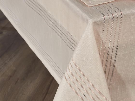Corvver Dinner/Launch Set 26pcs, Tablecloth 160x220, Runner, Napkins, Rings Beige