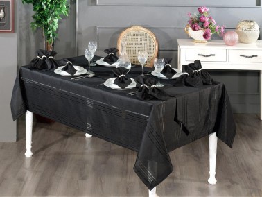 Corvver Dinner/Launch Set 26pcs, Tablecloth 160x220, Runner, Napkins, Rings Black - Thumbnail